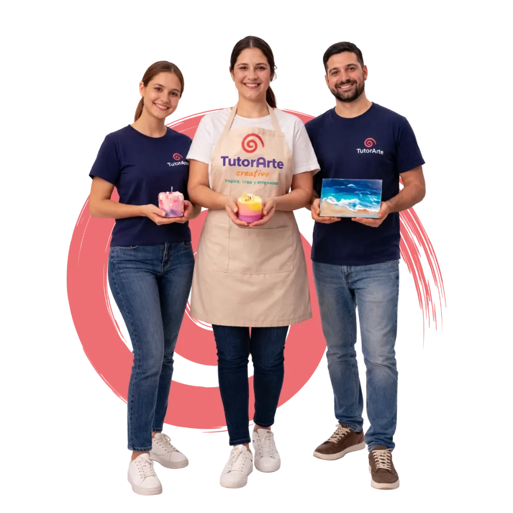 Personas aprendiendo manualidades y resina epóxica en cursos online de TutorArte Creativo