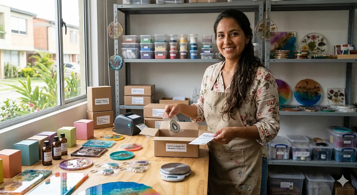 Alumna de Colombia aprendiendo a crear piezas de resina epóxica desde casa gracias a los cursos de manualidades recomendados por TutorArte Creativo